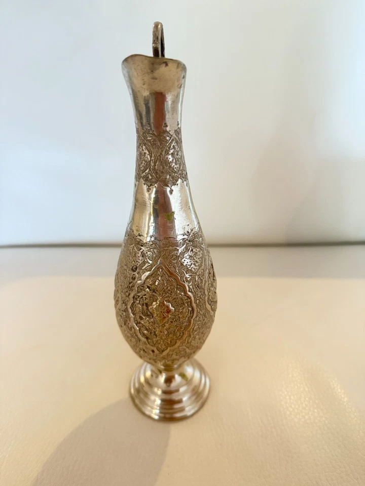 Jarrón jarra de latón persa grabado de colección mango ornamentado Oriente Medio Foto 3 de 4