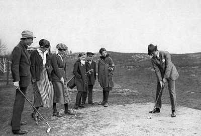 Golf Golf player showing other players how to hit the golf ball- 1921 Old Photo