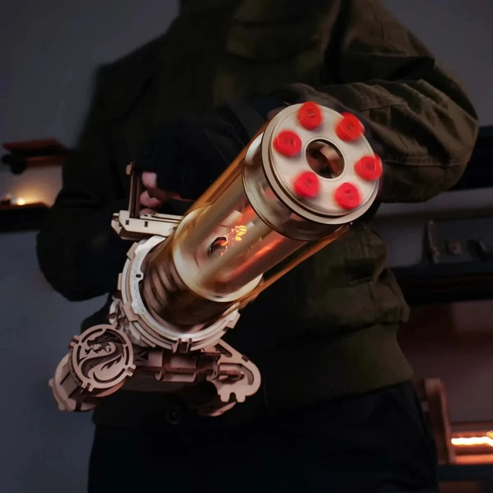 🔥 Quebra-cabeça de metralhadora de madeira ROKR 3D – cano rotativo, luz LED, brinquedo faça você mesmo - Imagem 2 de 4