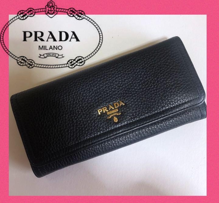 Prada Black Leather Long Wallet for Men & Women