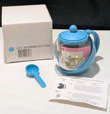 New Service Ideas Half Moon Personal Teapot Glass Tea Maker 24oz Aqua Blue NIB