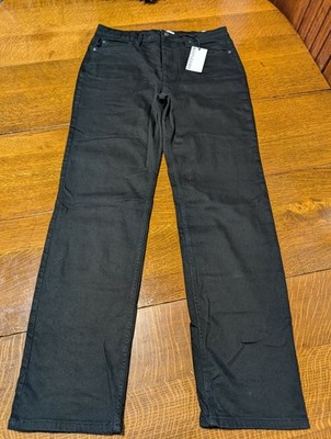 New NWT Womens Bootlegger Black Jeans Tegan Straight HighRise Stretch Size 32x33