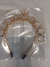 Celestial Moon Star Headband Tiara Gold Rhinestone Cosplay Wedding Prom Hair