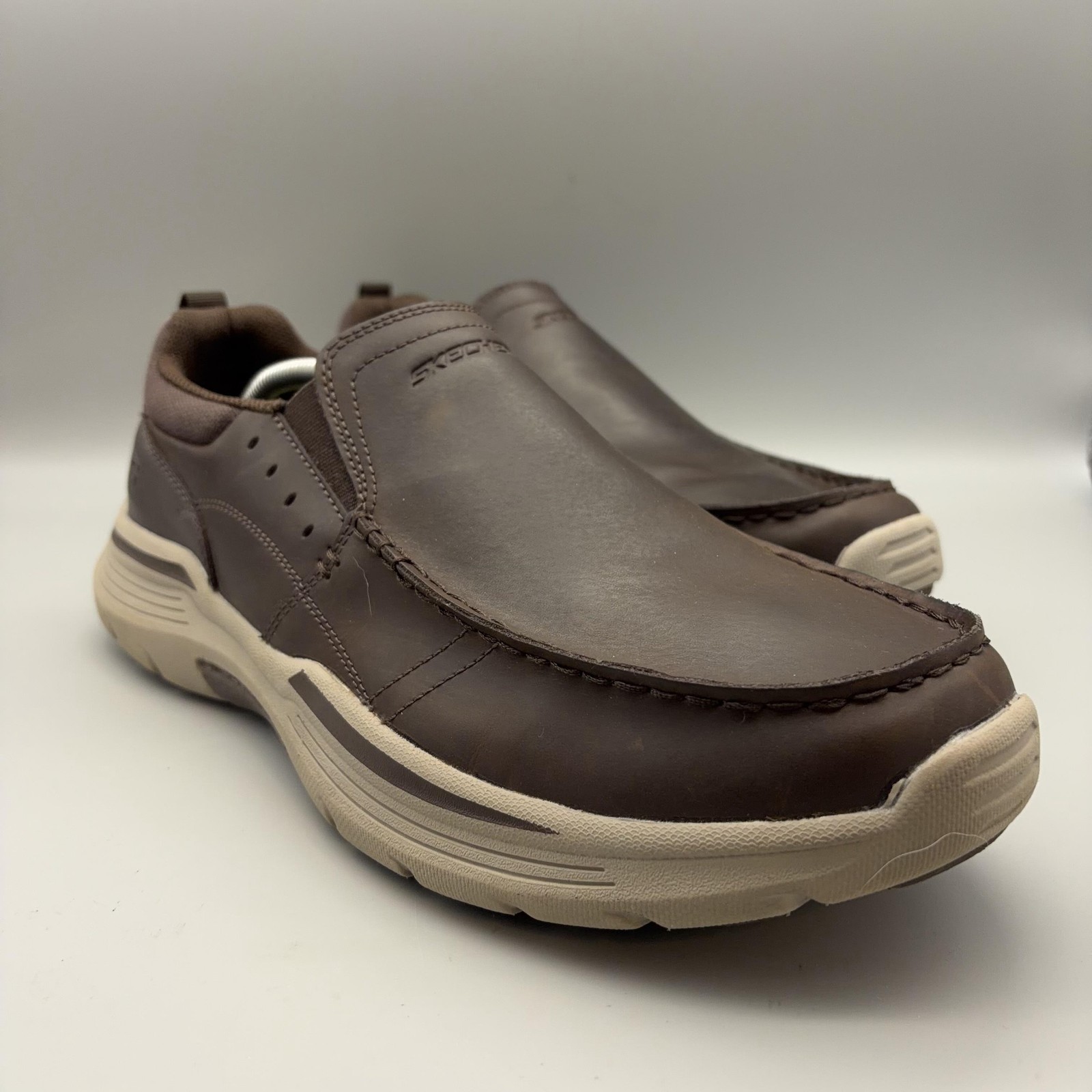 Skechers Shoes Mens Size 12 Brown Seveno Leather Slip-On Memory Foam Air Cooled