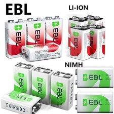 EBL Lot 9V Li-ion Battery 9 VOLT 6F22 Battery Rechargeable 280mAh 600mAh Ni-MH