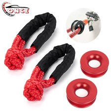 2x Heavy Duty Recovery Ring Snatch Block Pulley 2x Soft Shackle Tow Winch Rope