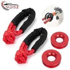 2x Heavy Duty Recovery Ring Snatch Block Pulley + 2x Soft Shackle Tow Winch Rope