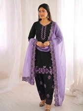 New Presenting Roman Glass Silk Salwar Kameez With Lavender Dupatta For Festival