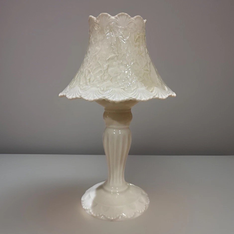 Lamp Pillar Stand Scalloped Edging Ivory Victorian