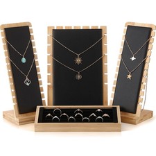 4 Pcs Necklace Display Stand Bamboo Jewelry Display Board Ring Organizer Hold...