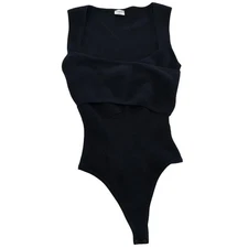 Abercrombie & Fitch Bodysuit Womens Medium Black Ribbed Knit Wrap Cutout Snap