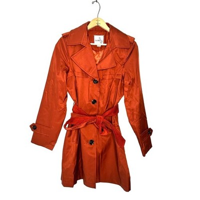 Sam Edelman Woman's Orange Corduroy Contrast Water Repellent Trench Coat Size M