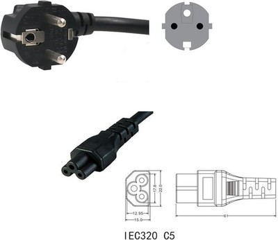 6' ft 18 AWG Europe EU 3 Prong Power Cord IEC320 C5 to 90° CEE 7/7 SCHUKO