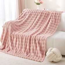 Image of Fleece Throw Blanket Faux Fur Fluffy Bed Bubble Soft 130x155, Pink 