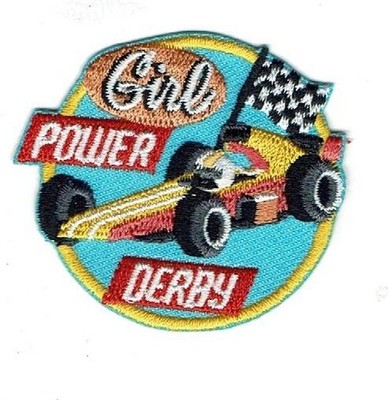 GIRL POWERED DERBY Powderpuff Fun Patches Crests Badges SCOUT GUIDE car racer