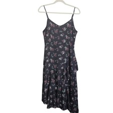 Nasty Gal Collection Dress Size 2 Black Floral Ruffle Hem Midi Camisole Tiered