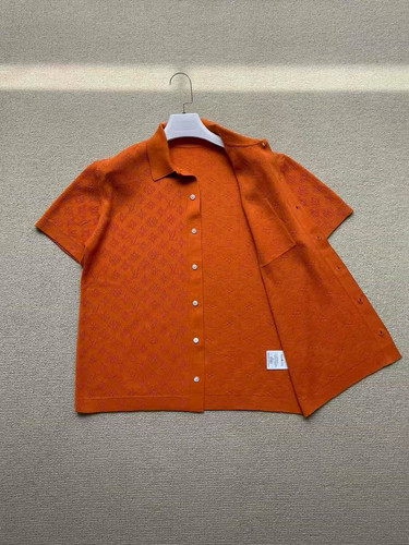 ¡NUEVO SIN ETIQUETAS! AUTÉNTICA Camisa de Algodón Pointelle Monograma LOUIS VUITTON Naranja, Talla S - Imagen 7 de 24