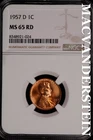 1957-D Lincoln Wheat Cent- NGC-MS65 RD Gem Brilliant Uncirculated Luster #SLM340