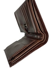 Men's Brown Leather BiFold Wallet Coin Pocket Zipper Card Holder