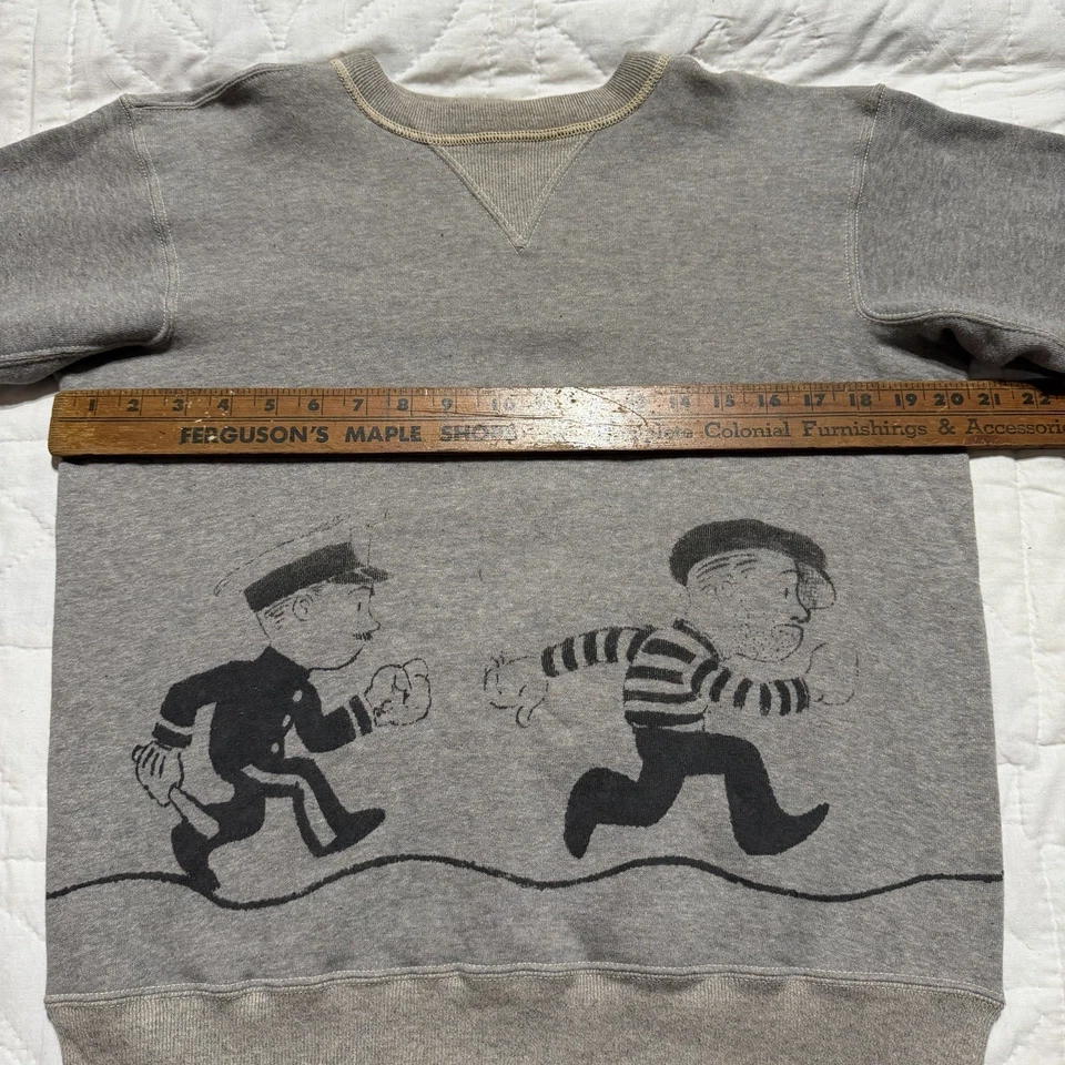 Warehouse Japan Double V Crewneck Sweatshirt Cotton Freedom Sleeves Size 38 - Image 4 of 4
