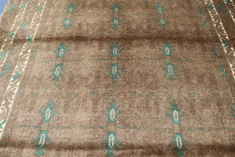 3'8x6'4 ft Terracotta Afghan Traditional Maldari Rug, Turkmen Handmade Wool Rug - Image 4 of 4