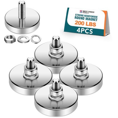 Super Strong Neodymium Round Magnet with M8 Male Thread Nuts Bolts 200 lb Cor...