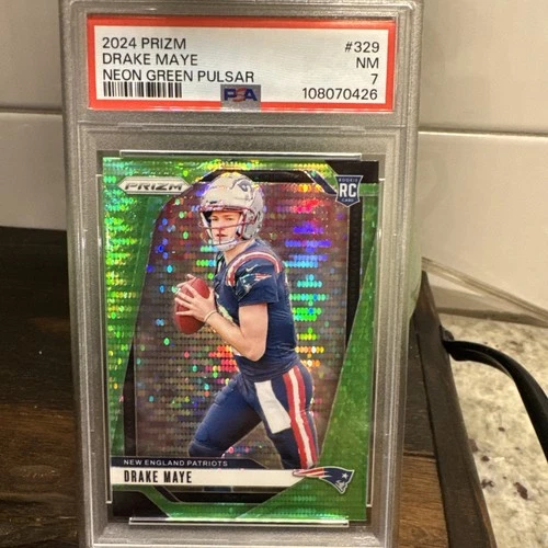2024 Panini Prizm - Rookies Drake Maye #329 Neon Green Pulsar Prizm (RC) PSA 7