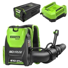 Greenworks 80V 610CFM Backpack Leaf Blower with 4Ah Battery and Rapid Charger