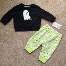 Baby Girls Cat Jack Halloween Ghost Graphic Top Pants Set NB or 0-3m NWT