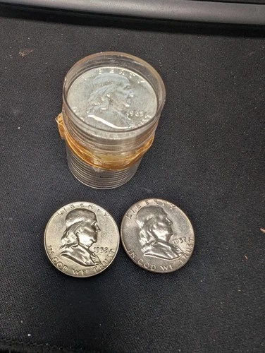 A Roll Of 20 Franklin Half Dollars Assorted Years Uncirculated 90% Silver