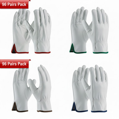 96 Pairs Pack Top Grain Goatskin Leather Work Gloves Safety Driver PPE Size XL