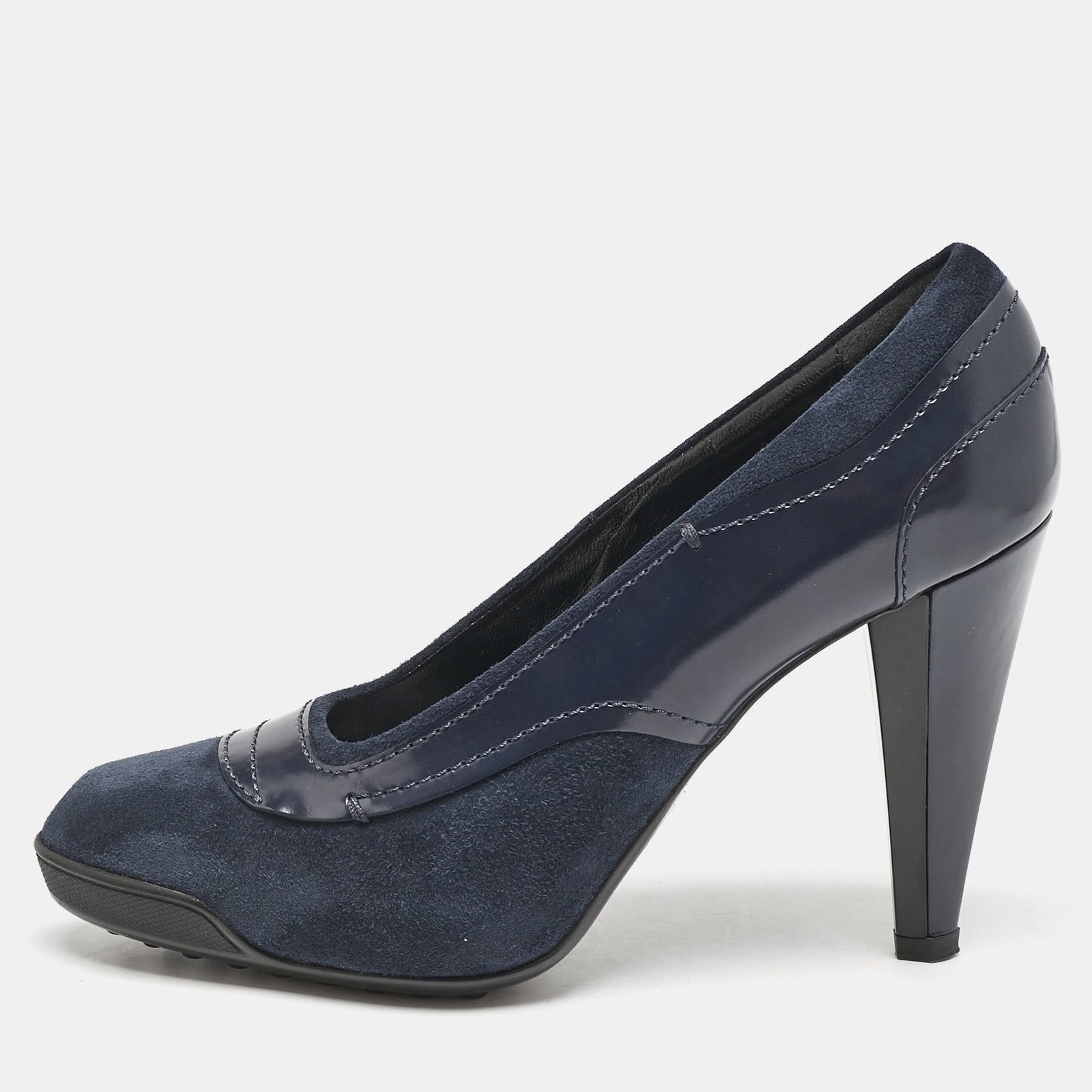 Tods Navy Blue Leather Suede Pumps Womens Size 36