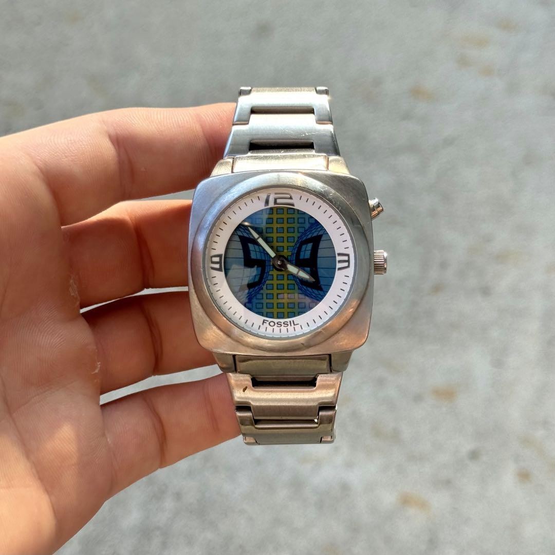 時計 archive y2k FOSSIL BIG TIC MENS Watch y2k FOSSIL Big Tic JR-8122, Animated Black Watch, Steel Band
