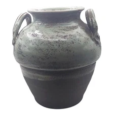 Vintage Folk Art Ceramic Pottery Glazed Two-Handled Rustic Vase Jug Amphora