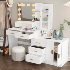 Dressing Desk Makeup Vanity Table Drawers Storage Shelves with Mirror LEDs Light