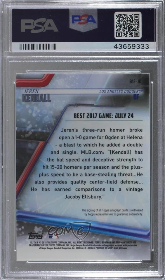 2018 Bowman's Best Best of 2018 Auto Jeren Kendall #B18-JK PSA 8 Auto - Image 2 of 2