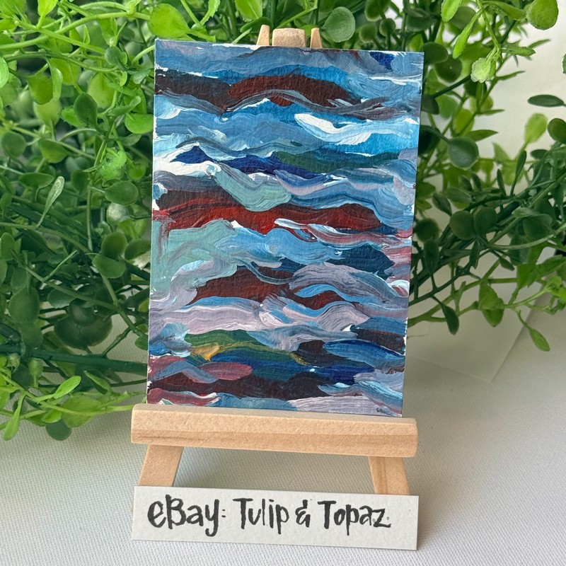 ACEO Original Art Abstract Acrylic Waves by Jill/ Tulip and Topaz