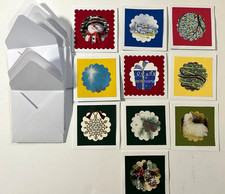 Christmas Holiday-Themed Mini Note Cards 3x3 -Handmade w/ Envelopes-Set of 10