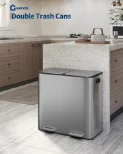 Stainless Steel Dual Trash Can 2 x 10.6 Gallon Step-On Kitchen Recycling Bin