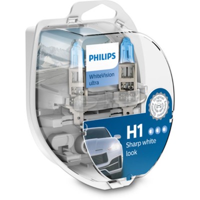 Glühlampe Halogen PHILIPS H1 WhiteVision Ultra 12V/55W, 2 Stück [G]