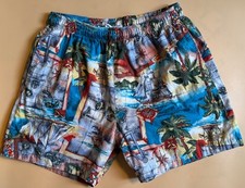 Vtg 80's HAWAIIAN ISLANDS Map Ships Compass Hawaii SURFER Beach Swim Shorts M