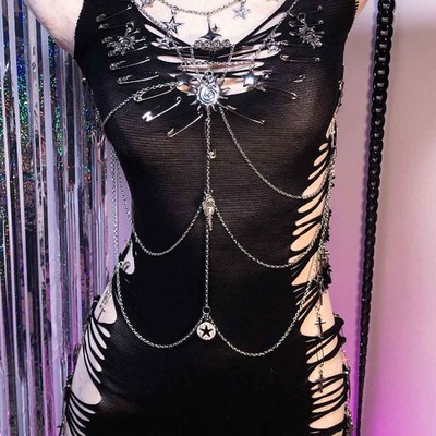 Fairy Gothic Kleid Emo E-Girls DIY Punk Rock Eco 90s Y2K Oberteile Grunge