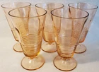Vintage Pink Federal Ribbed Banded Footed Parfait Tumbler 6 5/8” tall set of 5