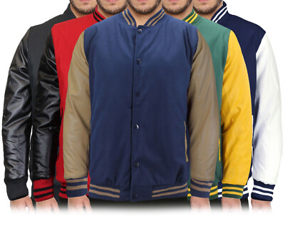 Men's Classic Snap Button Vintage Baseball Letterman Varsity Jacket LMJ