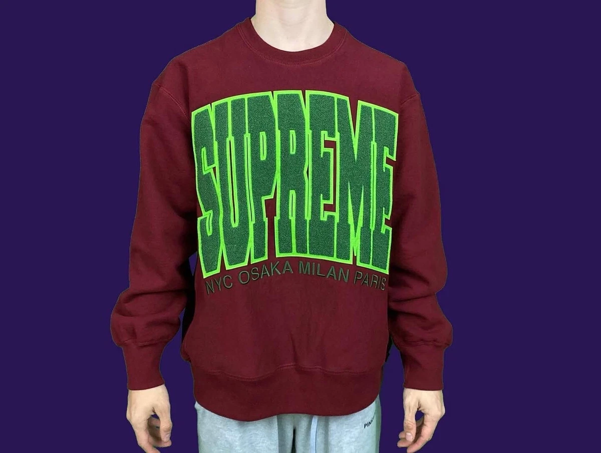 SUPREME CITIES ARC CREWNECK SWEATSHIRT BOX LOGO RED PULLOVER SIZE-M