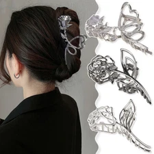 Alloy Ponytail Clip Large Metal Rose Floral Hair Claw Hair Accessories Elegant✔