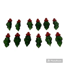 Set Of 12 Vtg 1"x2" Glass Christmas Holly w/Berries Decor Rare New(bin-8)