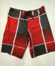 Blue Sol Swimwear Men's Swim Board Shorts Trunks Size L Red Black Plaid