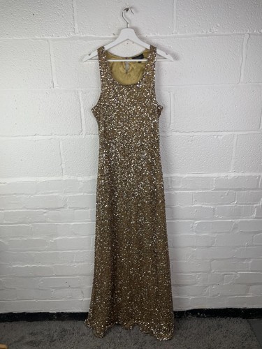 Aftershock London Gold Mesh Sequin Lined Formal Maxi Dress - Size Medium