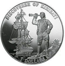 KIRIBATI 5 Dollars 1996 Silver 1oz. Proof 'Captain John Byron & HMS Dolphin'